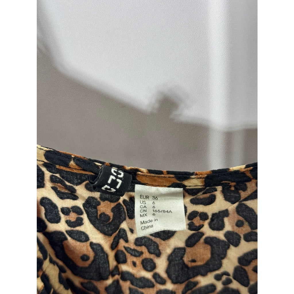 DIVIDED By H&M Women's Brown Leopard Print Front-Zip Adjustable Strap Dress SZ 6