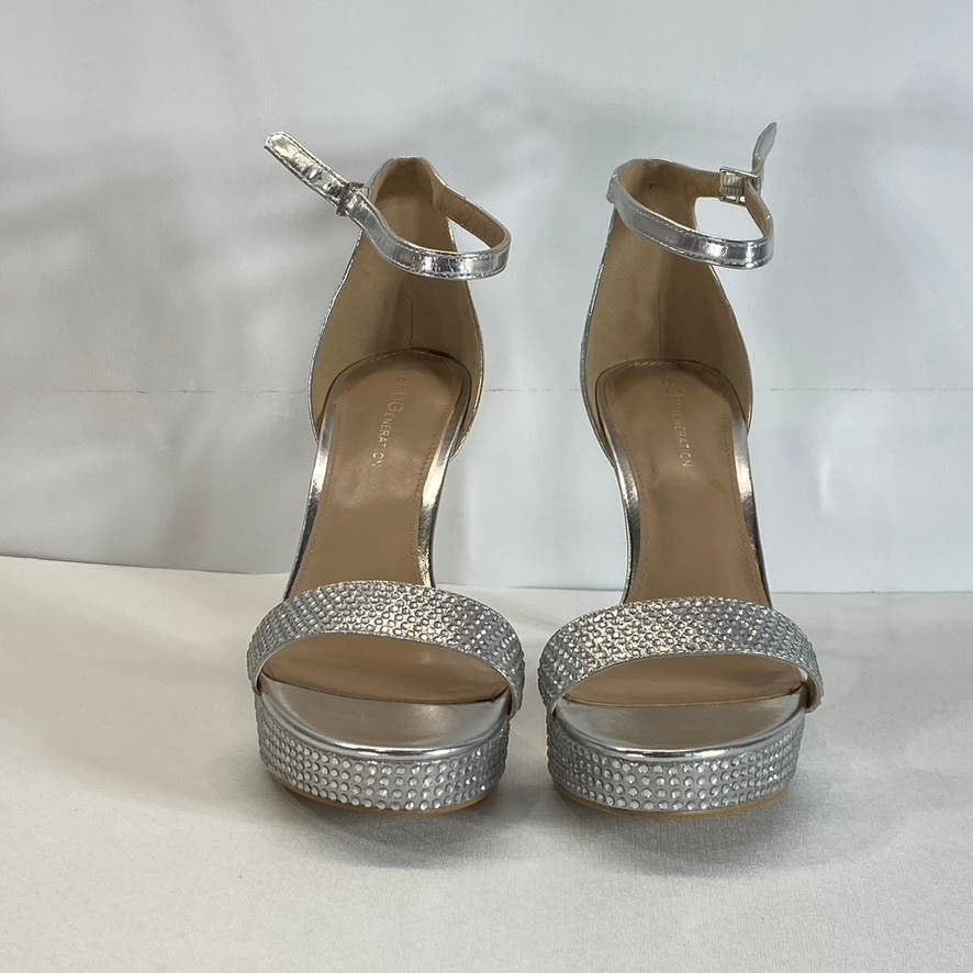 BCBGENERATION Women's Silver Rhinestone Embellished Nallah Platform Sandal SZ8.5