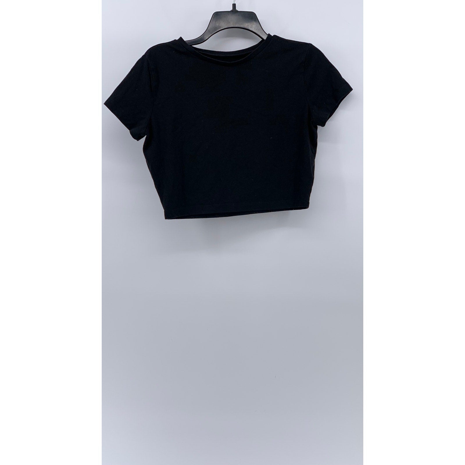 WILD FABLE Women's Black Solid Crewneck Short Sleeve Casual Cropped Top SZ L