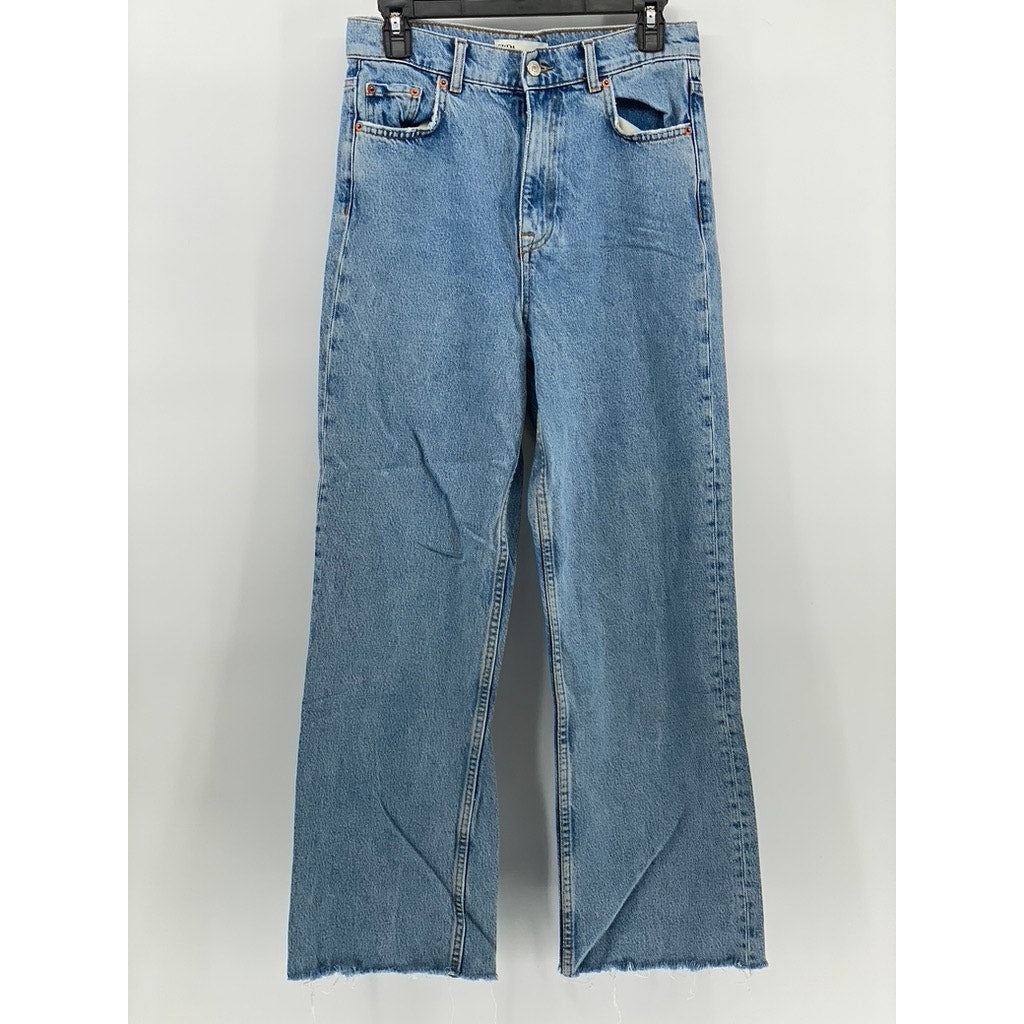 ZARA Women's Straight-Leg High-Rise Denim Frayed Jeans SZ 4