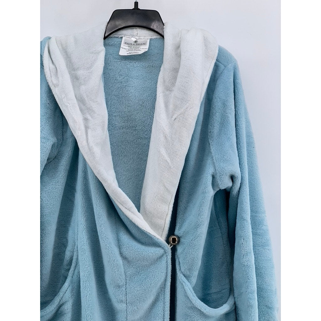 PAULA DEEN Women's Light Blue Wrap Hooded Soft Robe SZ S