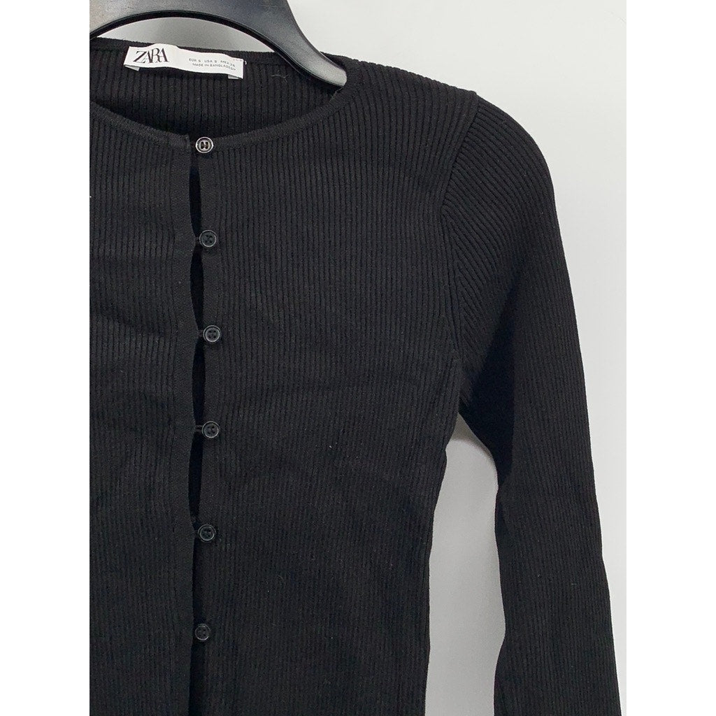 ZARA Women's Ribbed Button-Up Cutout Top SZ S