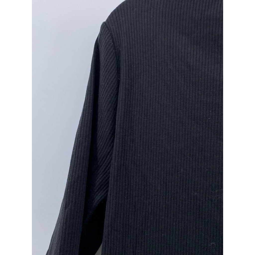 J.CREW Women's Vintage Black Ribbed Elbow Sleeve Henley Top SZ L