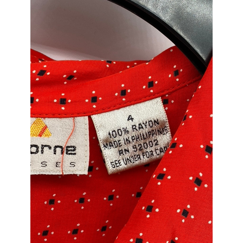 LIZ CLAIBORNE Women's Red Printed Short Sleeve Button-Up Midi Shirt Dress SZ 4