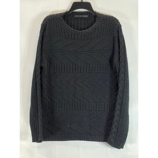 ZARA MAN Men's Black Solid Crewneck Cable Knit Pullover Sweater SZ L