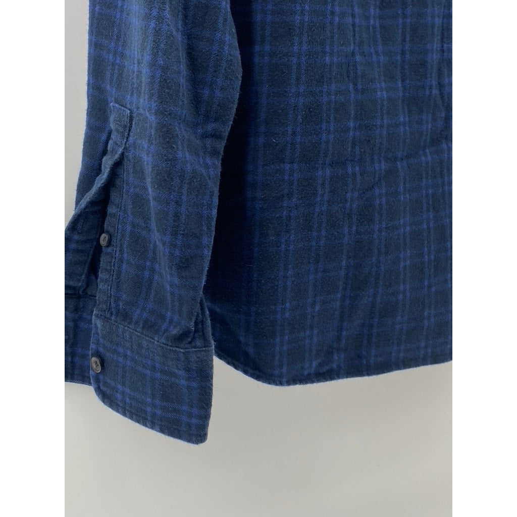 CLUB MONACO Men's Dark Blue-Black Check Slim-Fit Button-Up Long Sleeve Shirt SZL