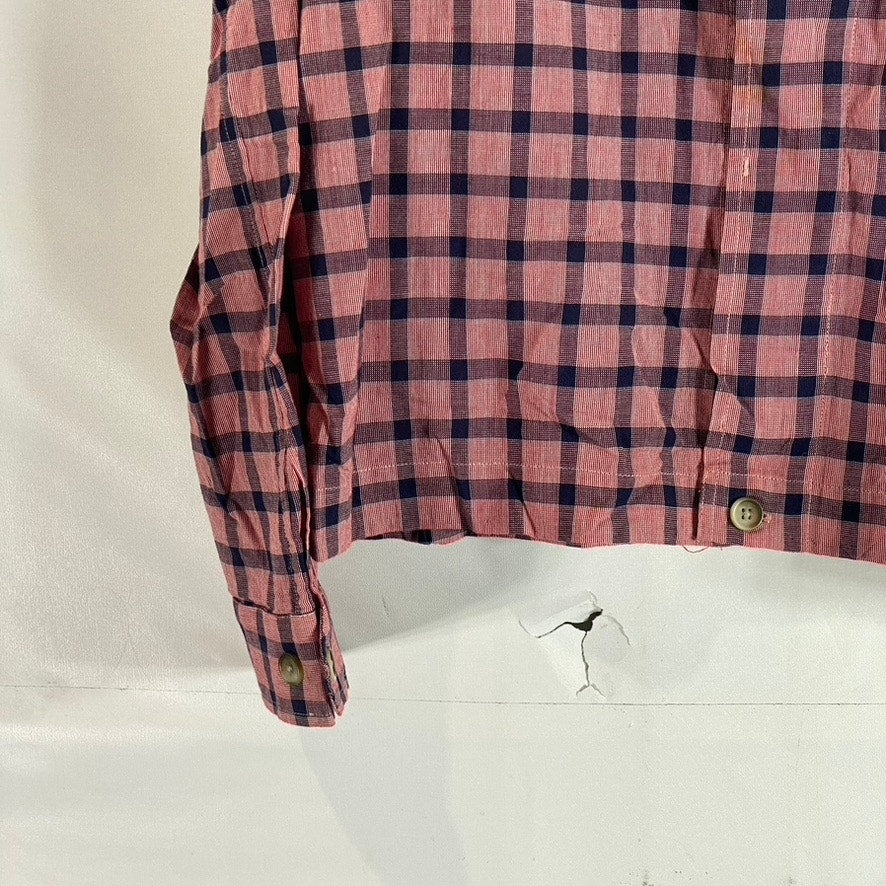 18EAST MFG Men's Red/Navy Plaid Button-Up Regular-Fit Long Sleeve Shirt SZ S