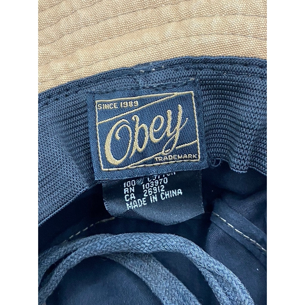 OBEY Men’s Tan Canvas Vintage Casual Neck-Tie Bucket Hat SZ OS