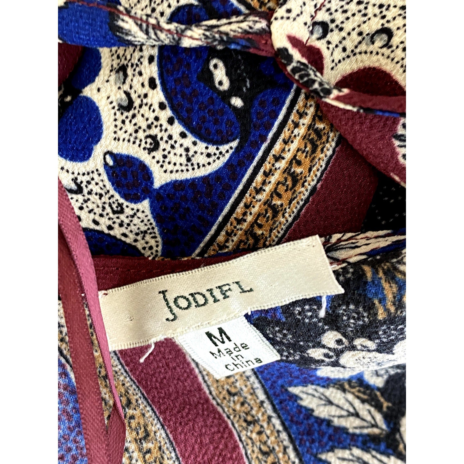 JODIFL Women's Burgundy-Beige-Blue Printed Scoop-Neck Tank Mini Dress SZ M
