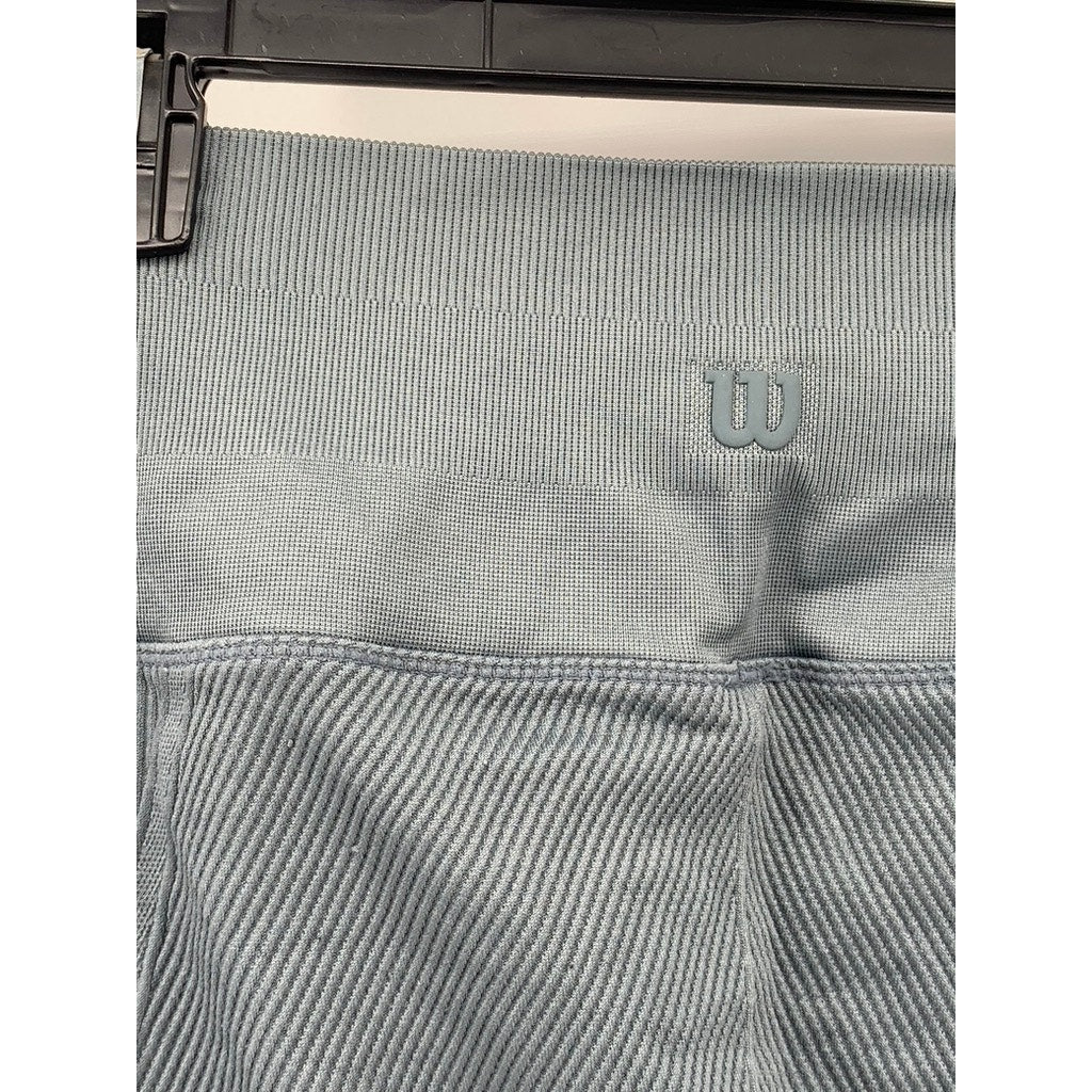 WILSON Women's Gray Ribbed Stretch Pull-On Seamless High-Rise Bike Shorts SZ L