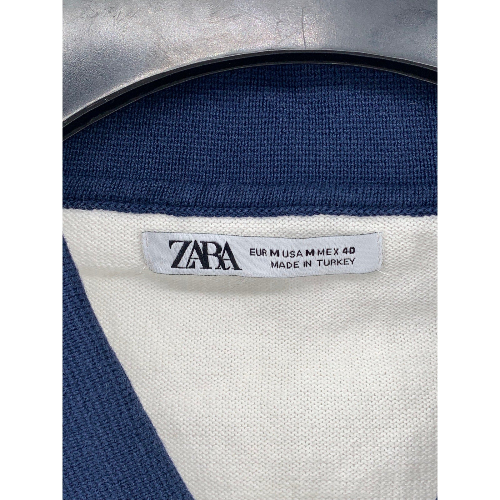ZARA Men's White-Navy Bai Di Paraggi Embroidered Button-Up Polo Shirt SZ M