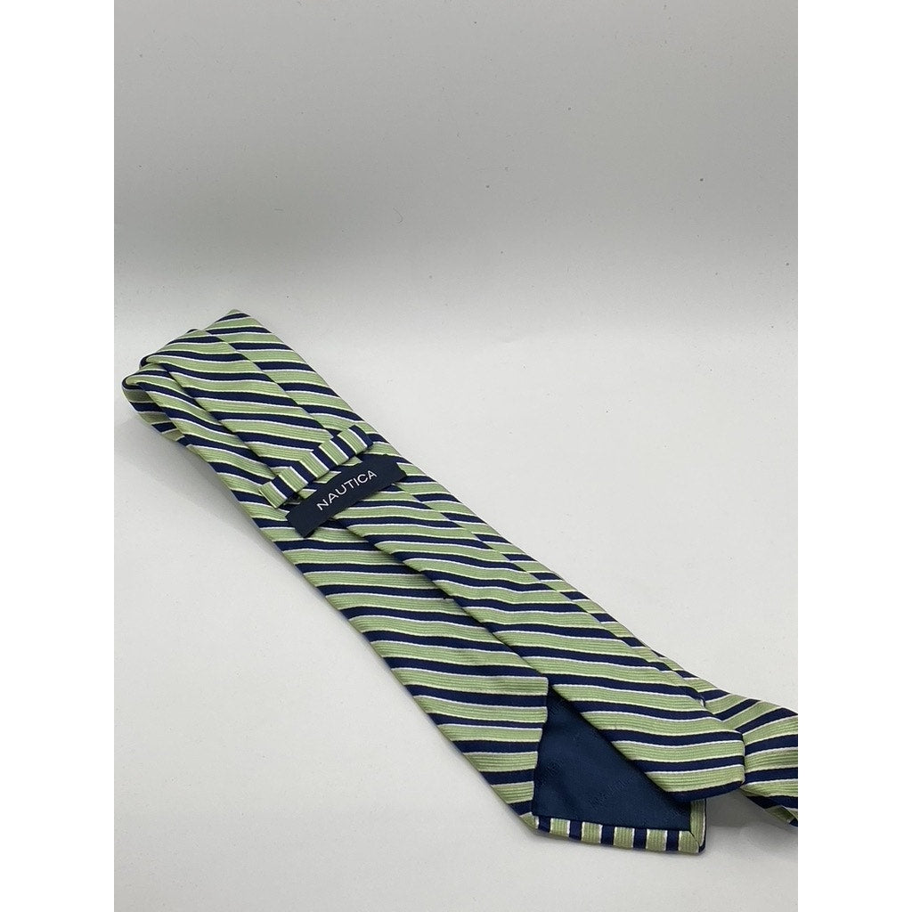 NÁUTICA Men’s Green-Navy Blue Silk Striped Tie SZ OS
