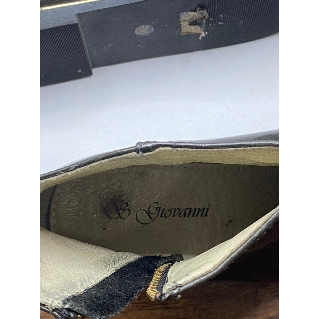 S GIOVANNI Women's Black Leather Rory Almond-Toe Side Zip Boots SZ 38(US7.5)