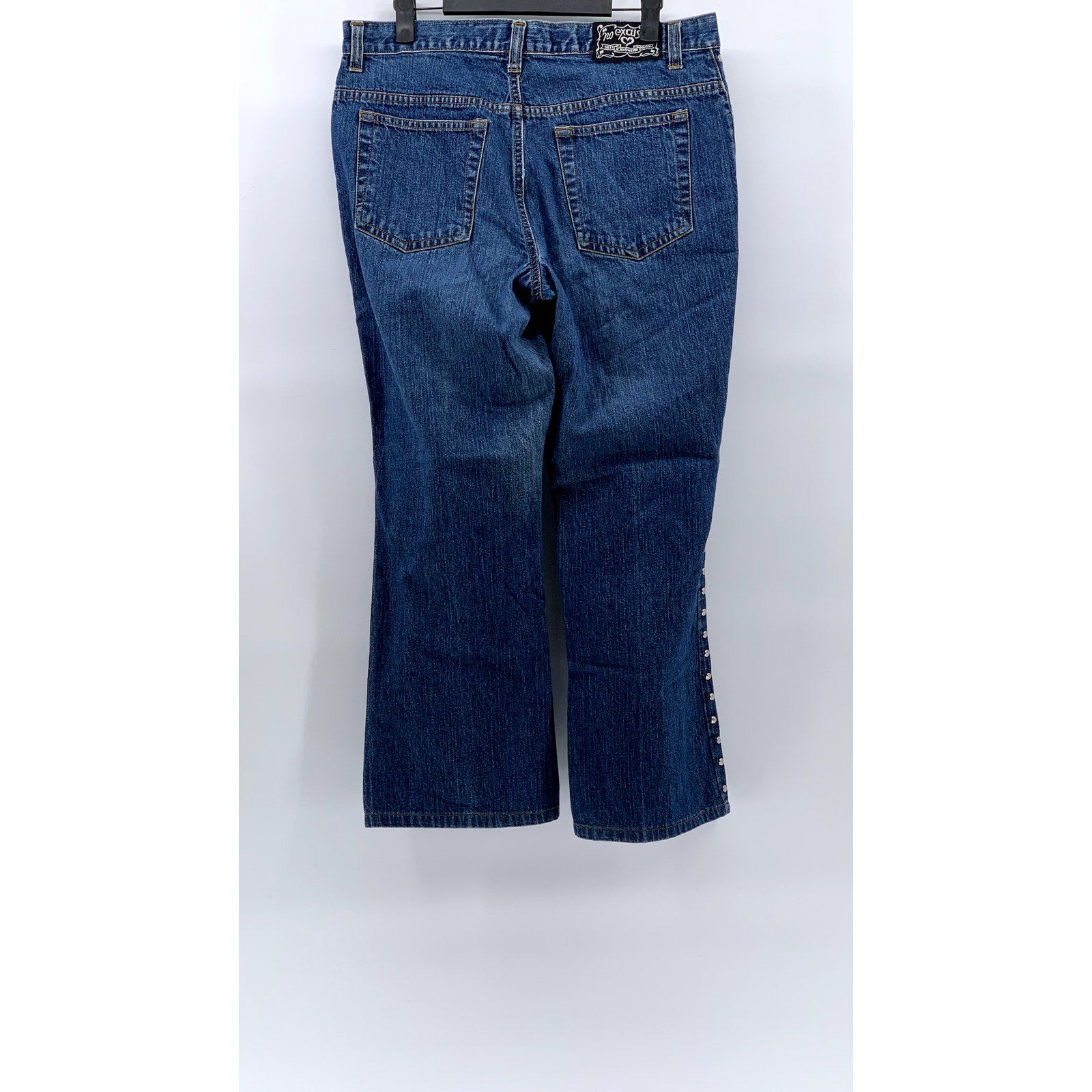 NO EXCUSES Women's Medium Blue Studded Side Five-Pocket Wide-Leg Jeans SZ 11/12