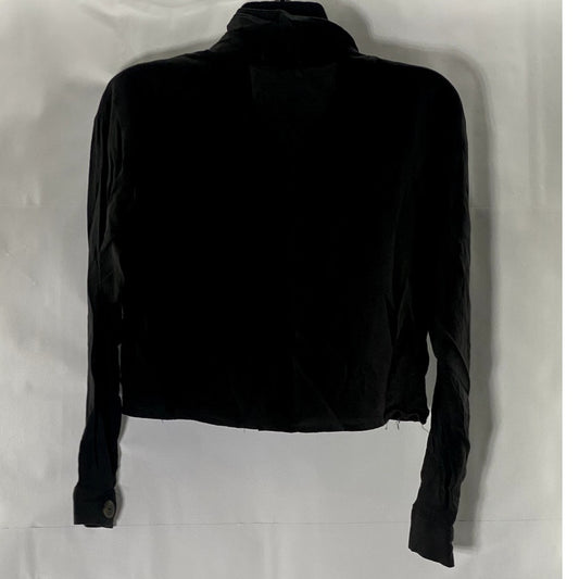 HEART & HIPS Women's Black Solid Button-Up Long Sleeve Top SZ S
