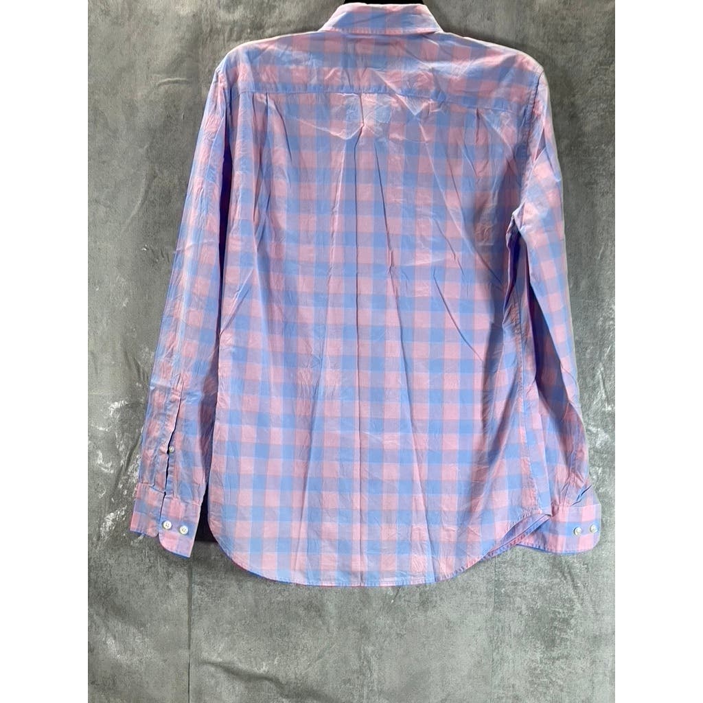 BONOBOS Men's Pink/Blue Gingham Slim-Fit Button-Up Long Sleeve Shirt SZ S