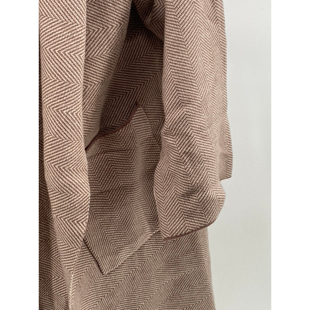 UNBRANDED Women's Brown Herringbone Asymmetrical Hem Open-Front Sweater SZ OS