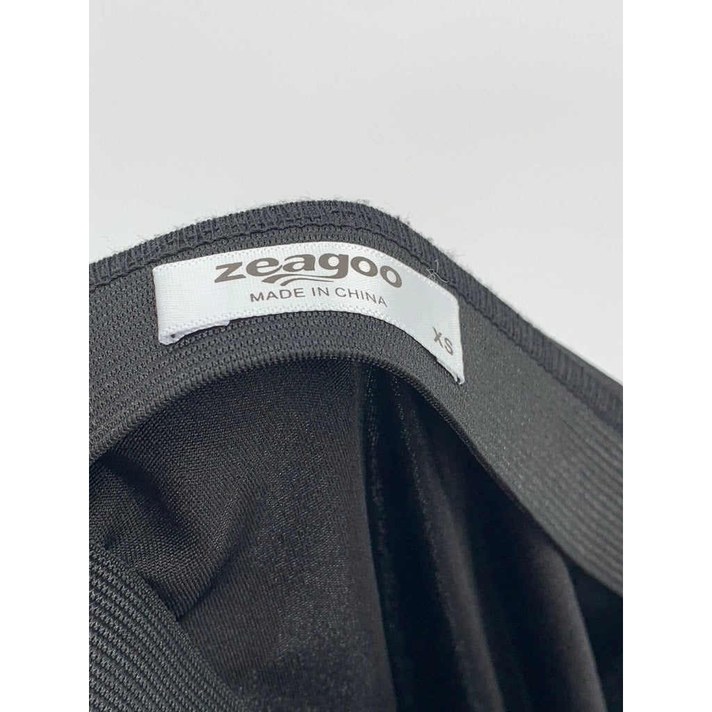ZEAGOO Women's Black Satin Midi Skirt SZ XS