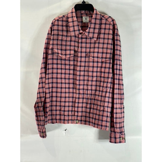 18EAST MFG Men's Red/Navy Plaid Button-Up Regular-Fit Long Sleeve Shirt SZ S