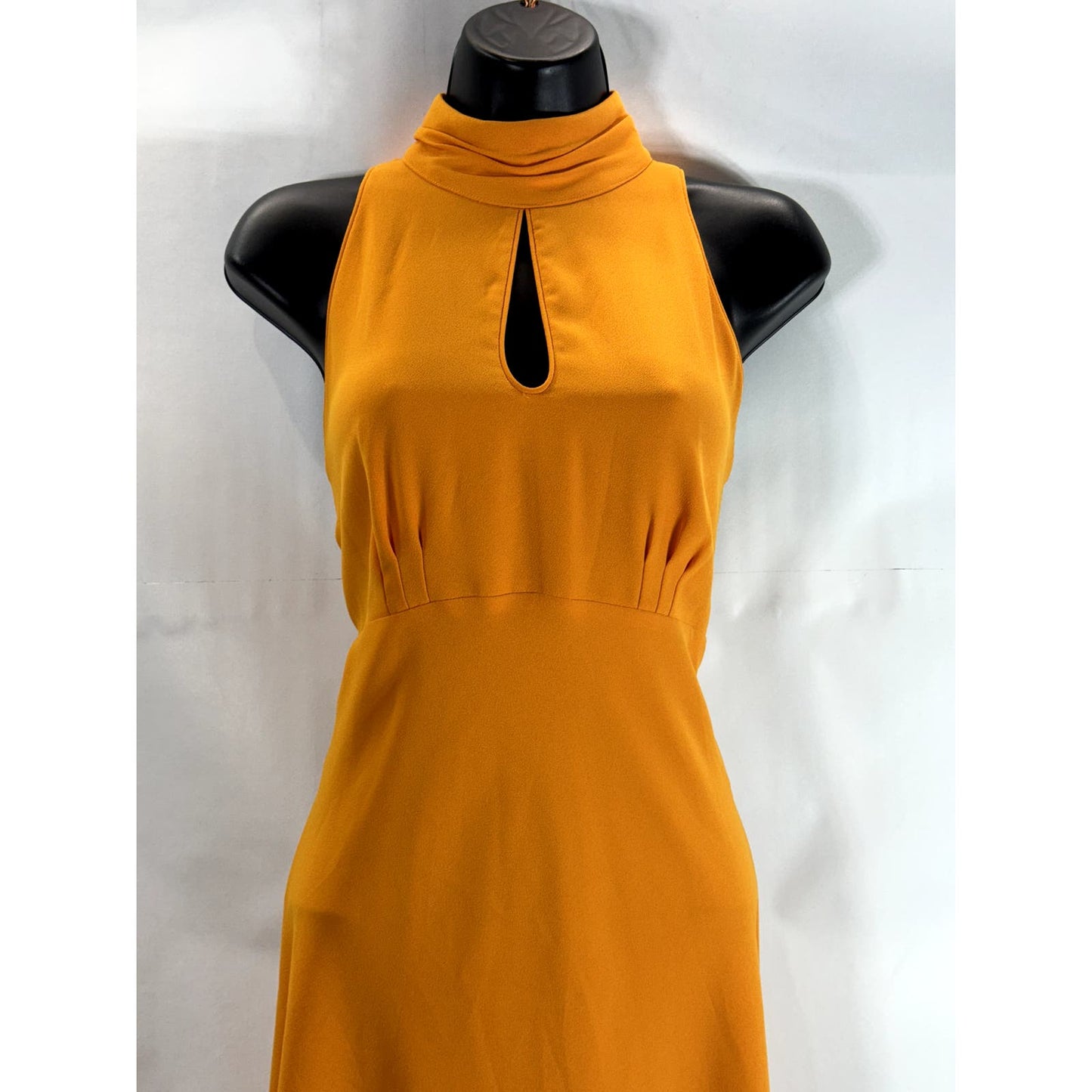 KAREN MILLEN Women's Orange Ruched Mock-Neck Sleeveless Empire-Waist Dress SZ 8