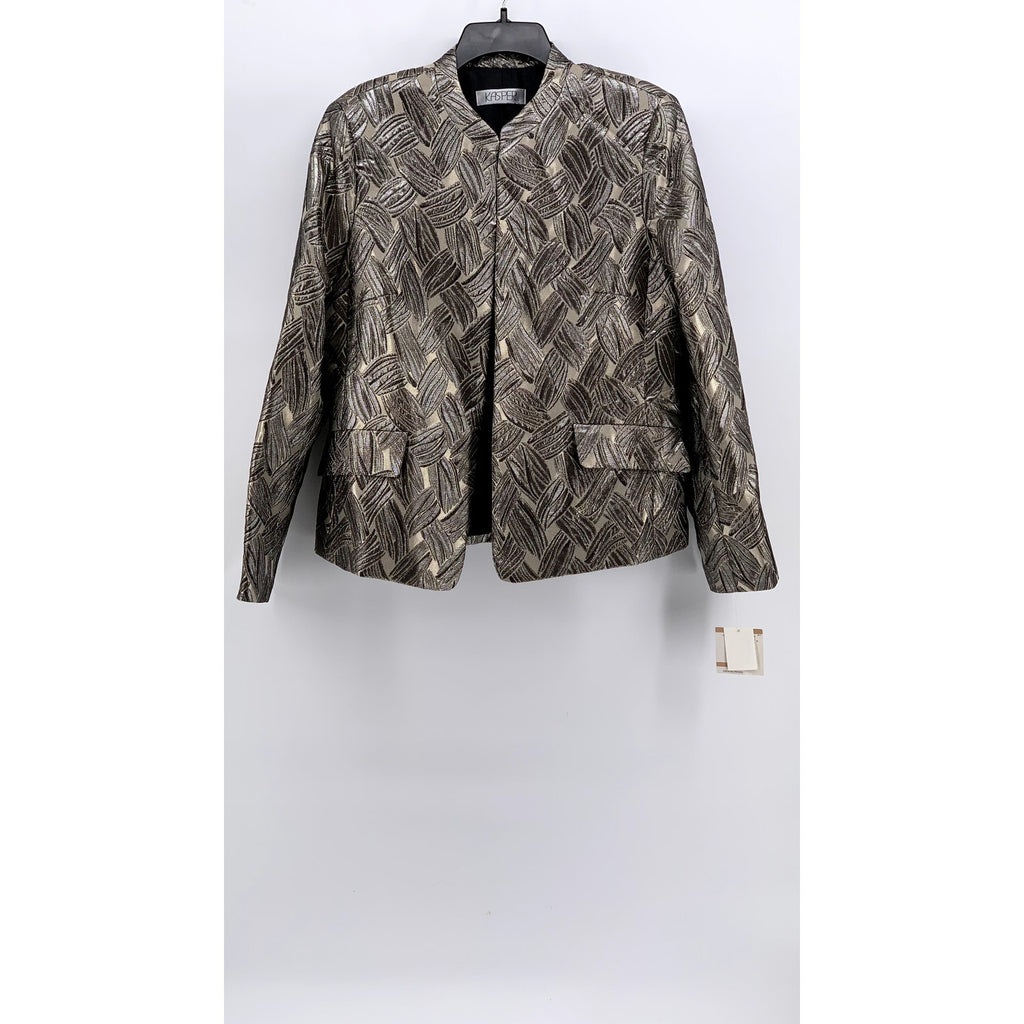 KASPER Women's Gray-Champagne Metallic Printed Blazer SZ 12