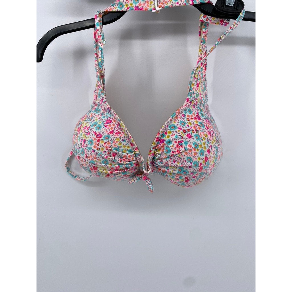 UNBRANDED Women's Pink Floral Print Halter Swim Top SZ 1