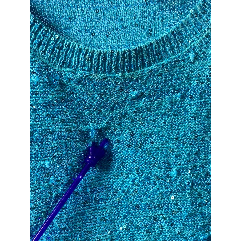 INC INTERNATIONAL CONCEPTS Women's Blue Knit Sequin Embellished Sweater SZ M