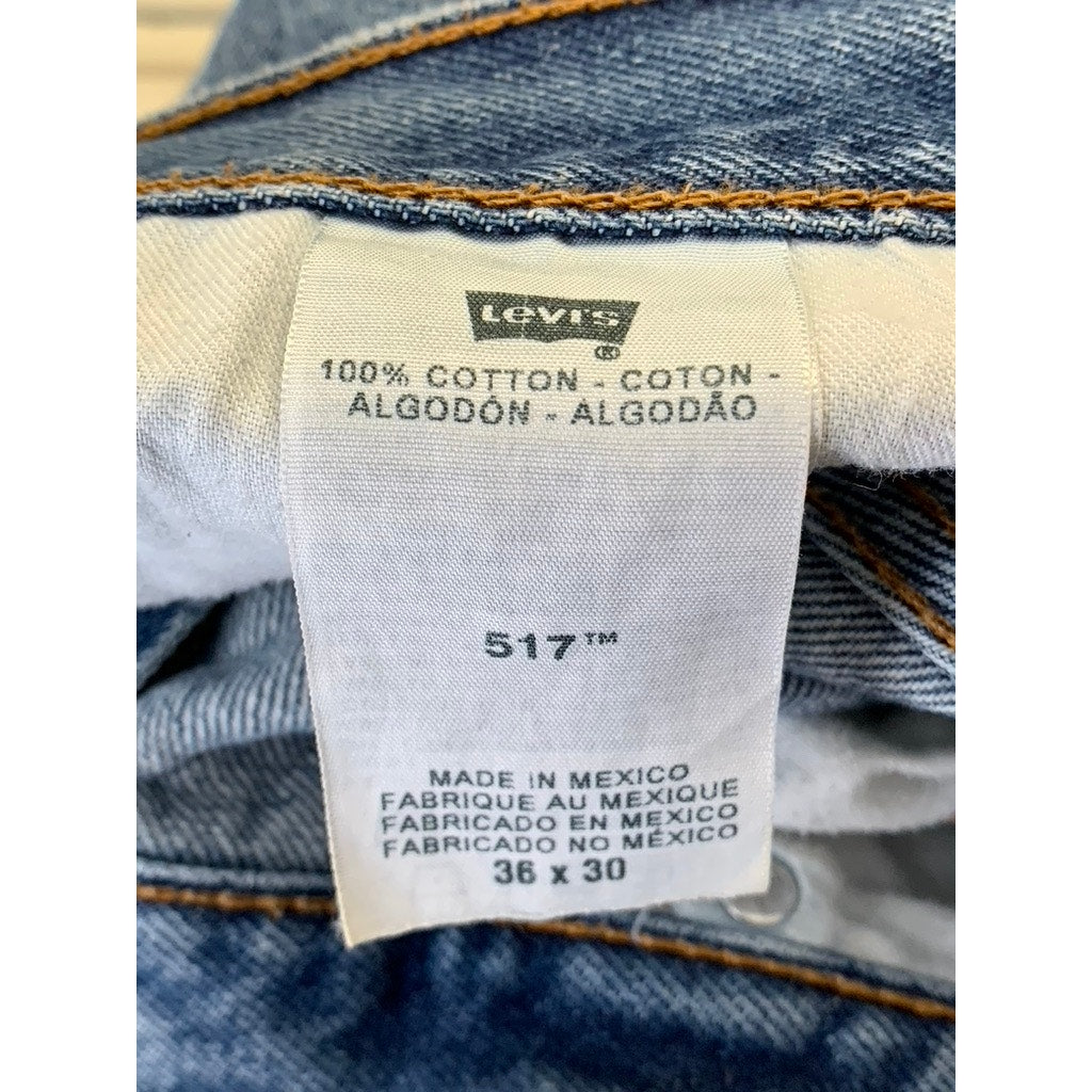 LEVI'S Men's Blue Denim Distressed 517 Bootcut Jeans SZ 36X30