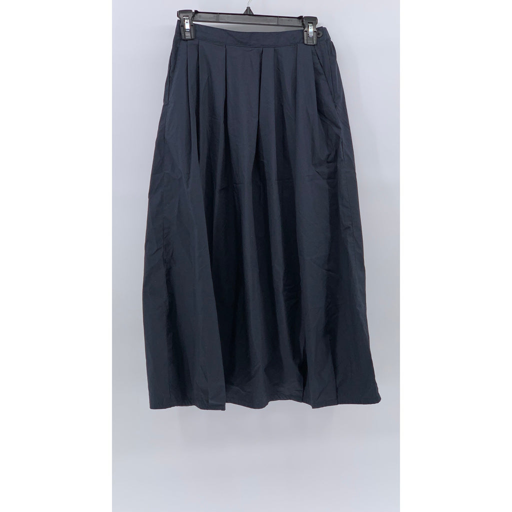 MUJI Women's Navy Blue Elastic-Waist A-Line Relaxed Fit Cotton-Blend Skirt SZ S