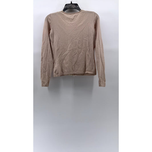 ARMAND VENTILO Women's Light Pink-Beige Wool-Blend V-Neck Lace-Trim Sweater SZ M