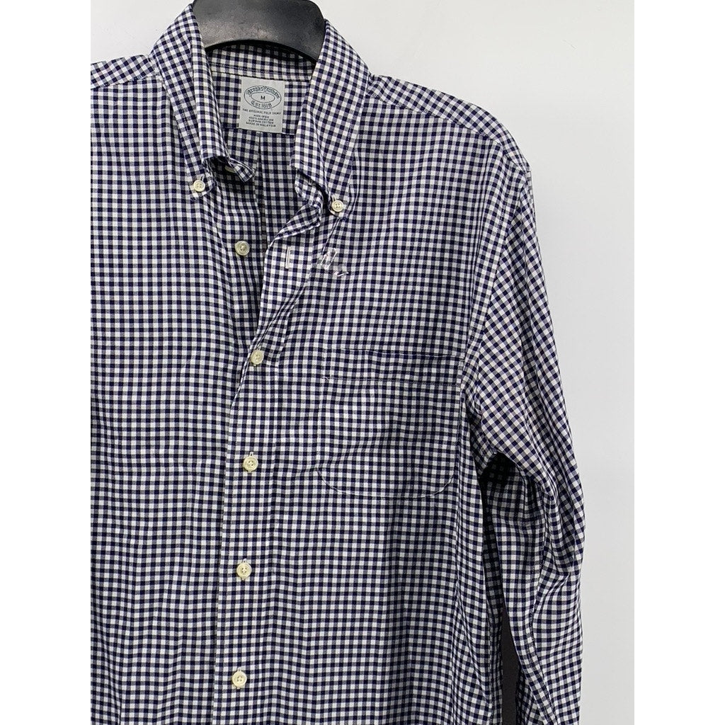 BROOKS BROTHERS Men's Blue-White Gingham Button-Up Original Polo Shirt SZ M