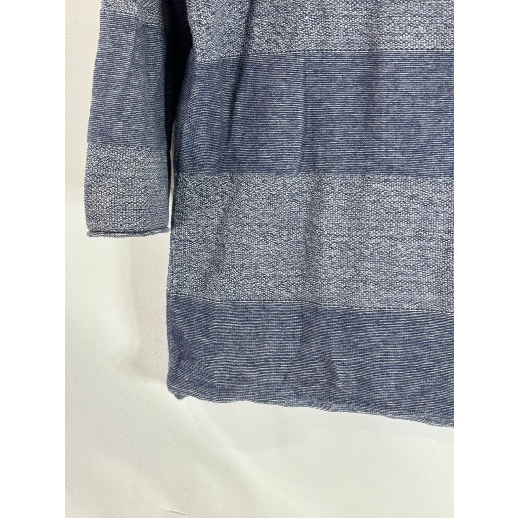BELFORD Women's Navy Colorblock Wide Striped 3/4 Sleeve Pima Cotton Top SZ L