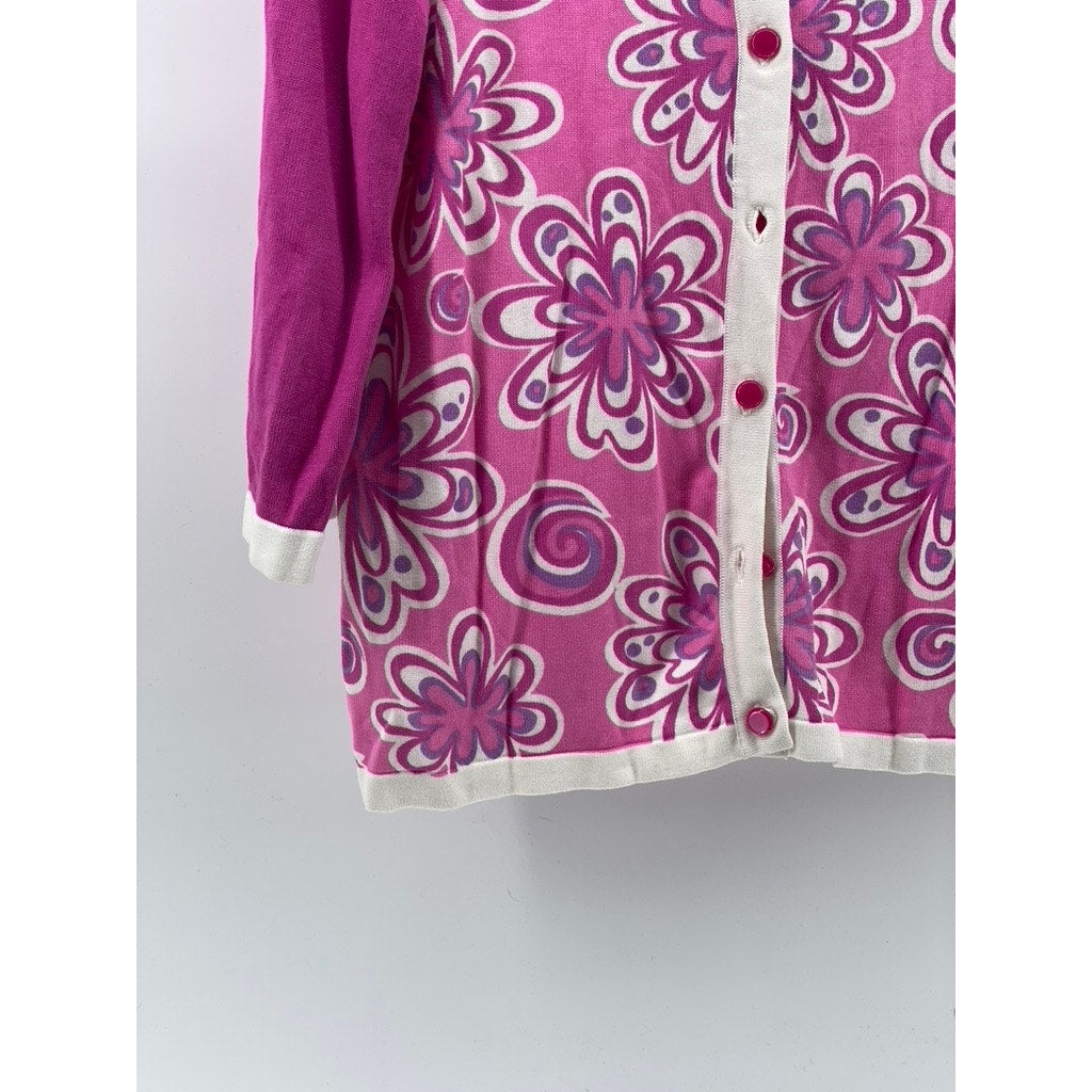 BOB MACKIE Women's Pink Wearable Art Floral Button-Up Long Sleeve Cardigan SZ S