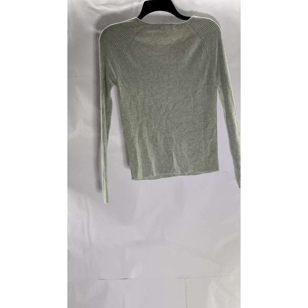 PRIMARK CARES Women's Light Grey Ribbed V-Neck Long Sleeve Top SZ M
