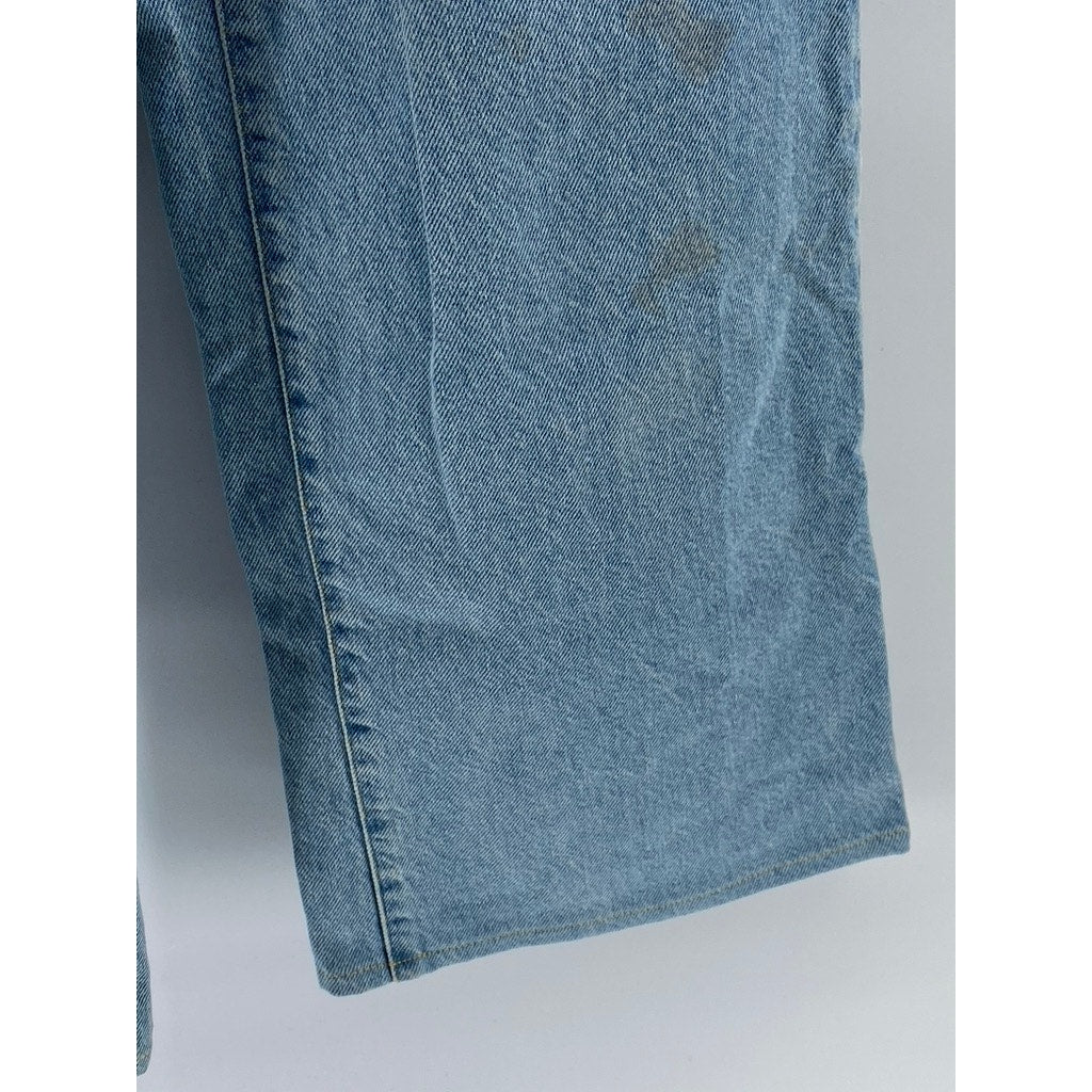 ZARA Women's Light Blue Wash Denim Button-Detail Pleated Relaxed-Fit Jean SZ 4