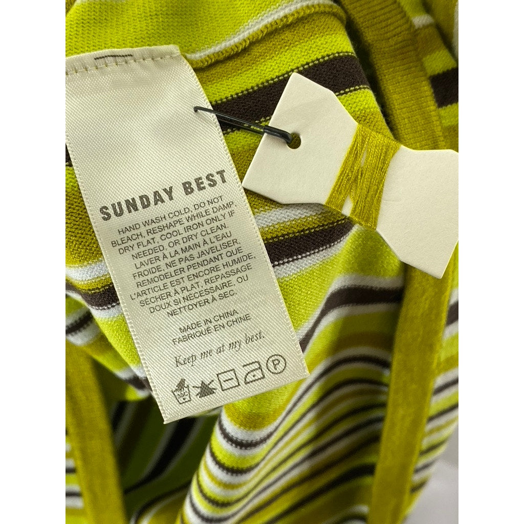 SUNDAY BEST Women's Lime Green Striped Sweetheart Neck Halter Mini Dress SZ M