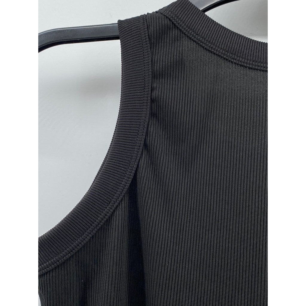 UNBRANDED Women's Black Ribbed Crewneck Casual Sleeveless Tank Top SZ M