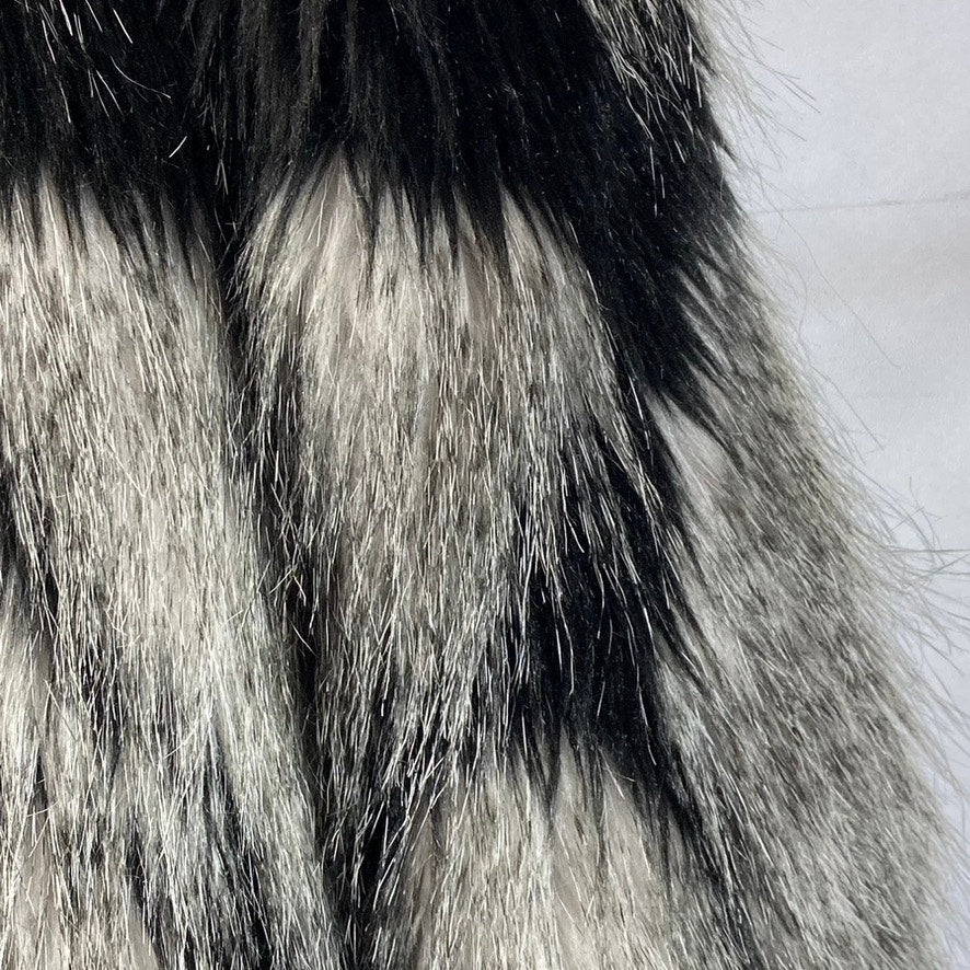 FOREVER 21 Women's Black/White Faux Fur Open-Front Coat SZ L