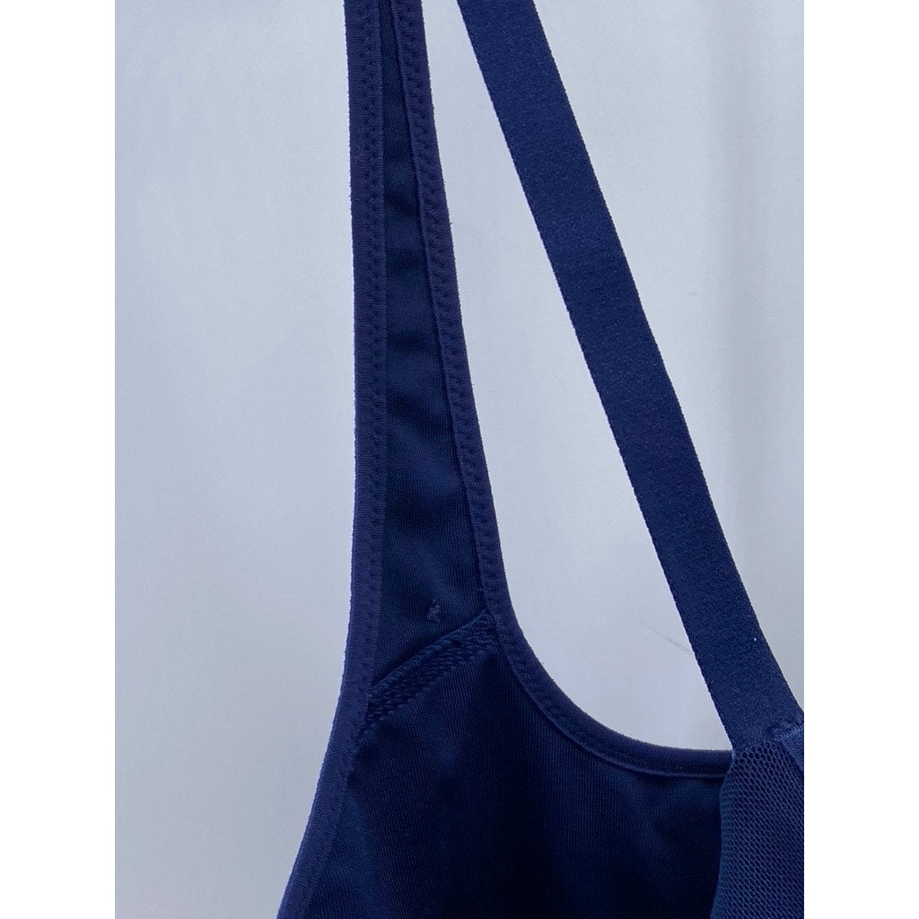 NIKE Women's Navy-Light Blue Scoop-Neck Logo Dri-Fit Cross-Back Sport Bra SZ M