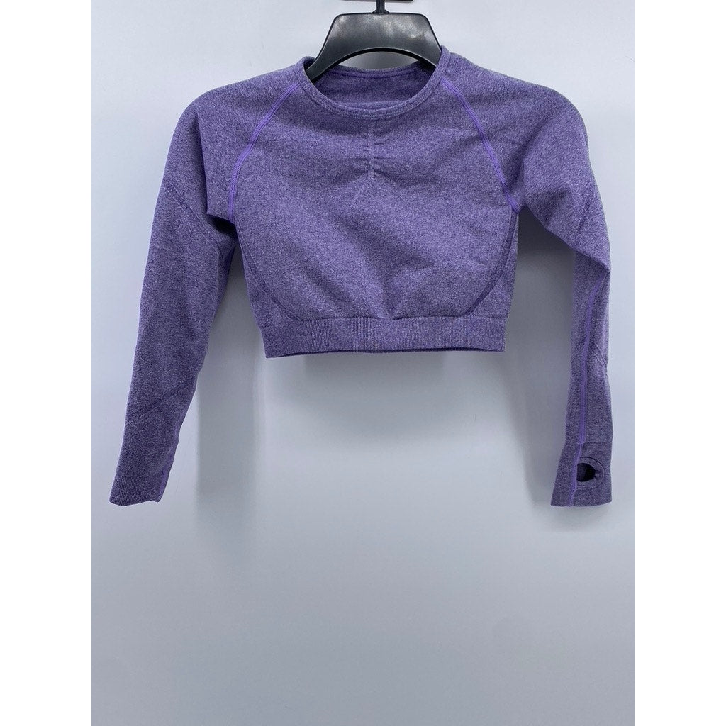 UNRANDED Women's Purple Seamless Crewneck Long Sleeve Thumbhole Cropped Top SZXS