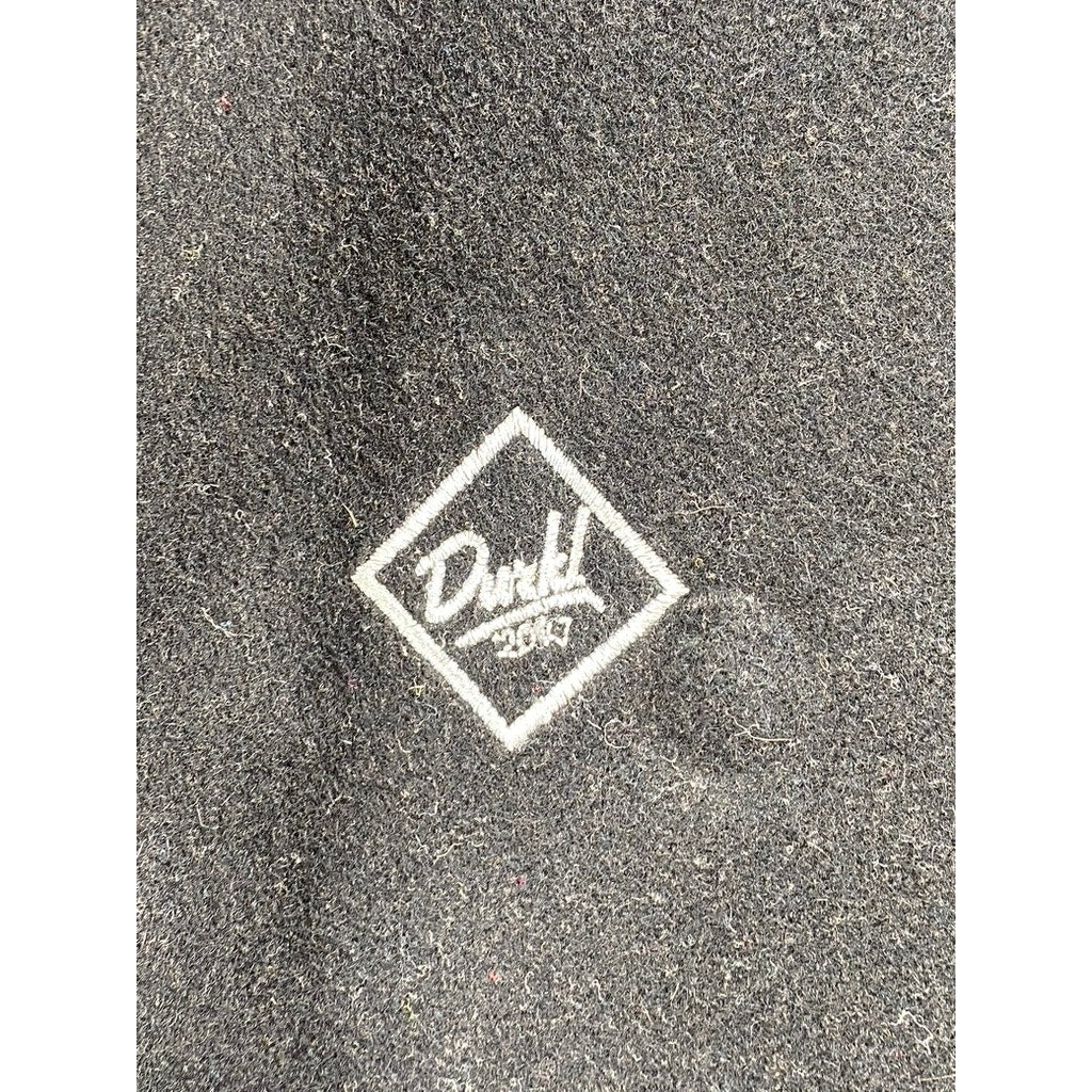 DURKL Men's Vintage Black-White Button-Up Striped-Trim Varsity Jacket SZ M