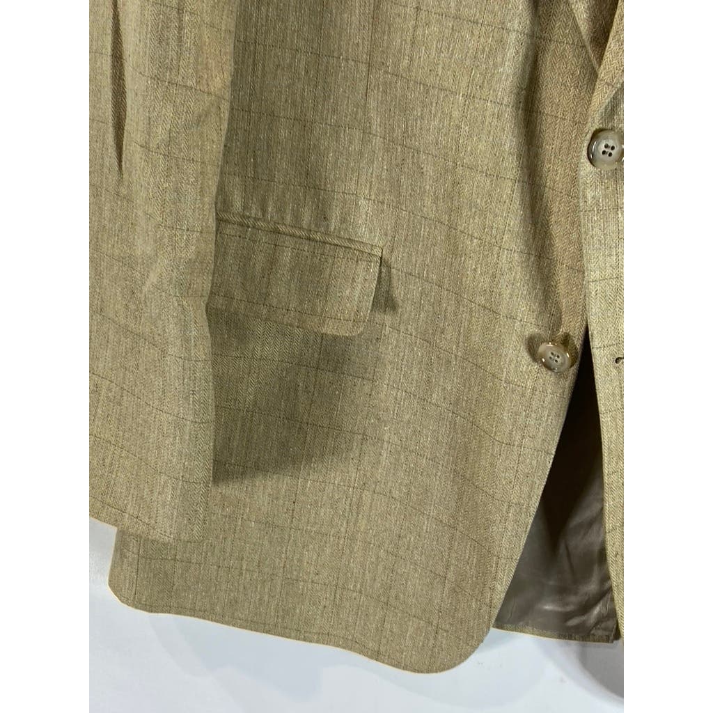 BROOKS BROTHERS Men's Tan Windowpane Silk Blend Two-Button Suit Jacket SZ 42R