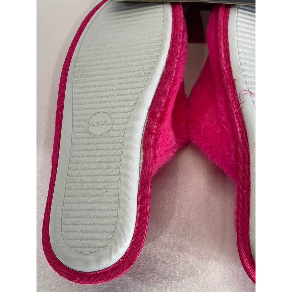 ELLEN TRACY Women's Fuchsia Faux-Fur Comfy Round-Toe Memory Foam Slipper SZ XL