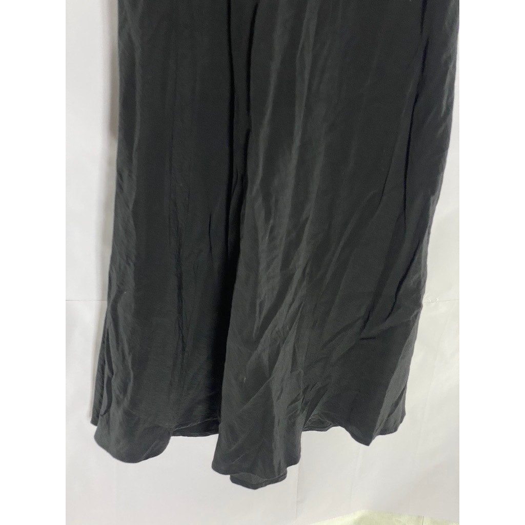 GAP Women's Black Solid V-Neck Adjustable Spaghetti Strap Slip Midi Dress SZ S