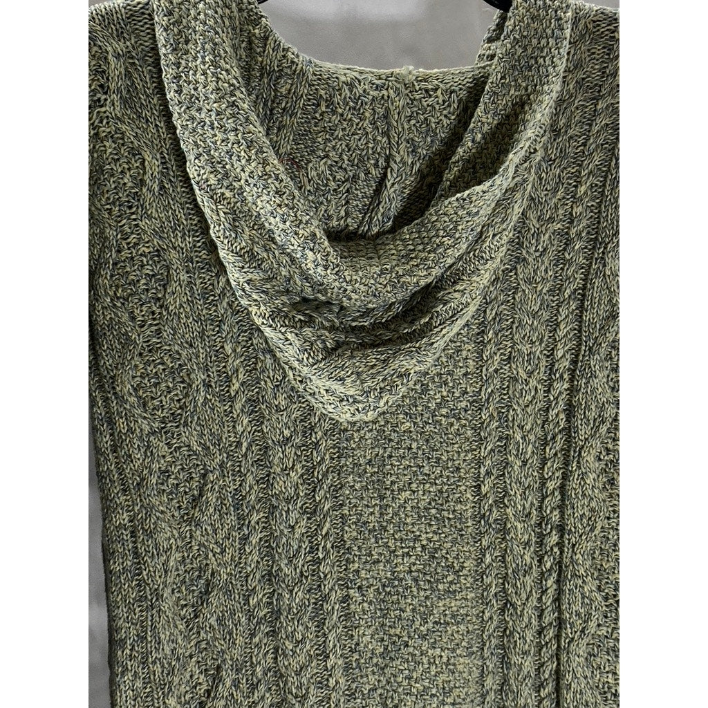 LAUREN JEANS CO. Women's Vintage Gray-Blue Cable Knit V-Neck Hooded Sweater SZXS