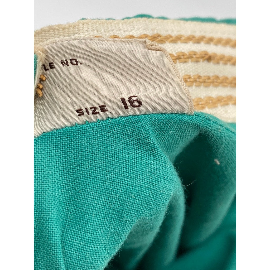 SANDEZE ROBERTS Women's Aqua Blue Embroidered Vintage Swing Midi Skirt SZ 16