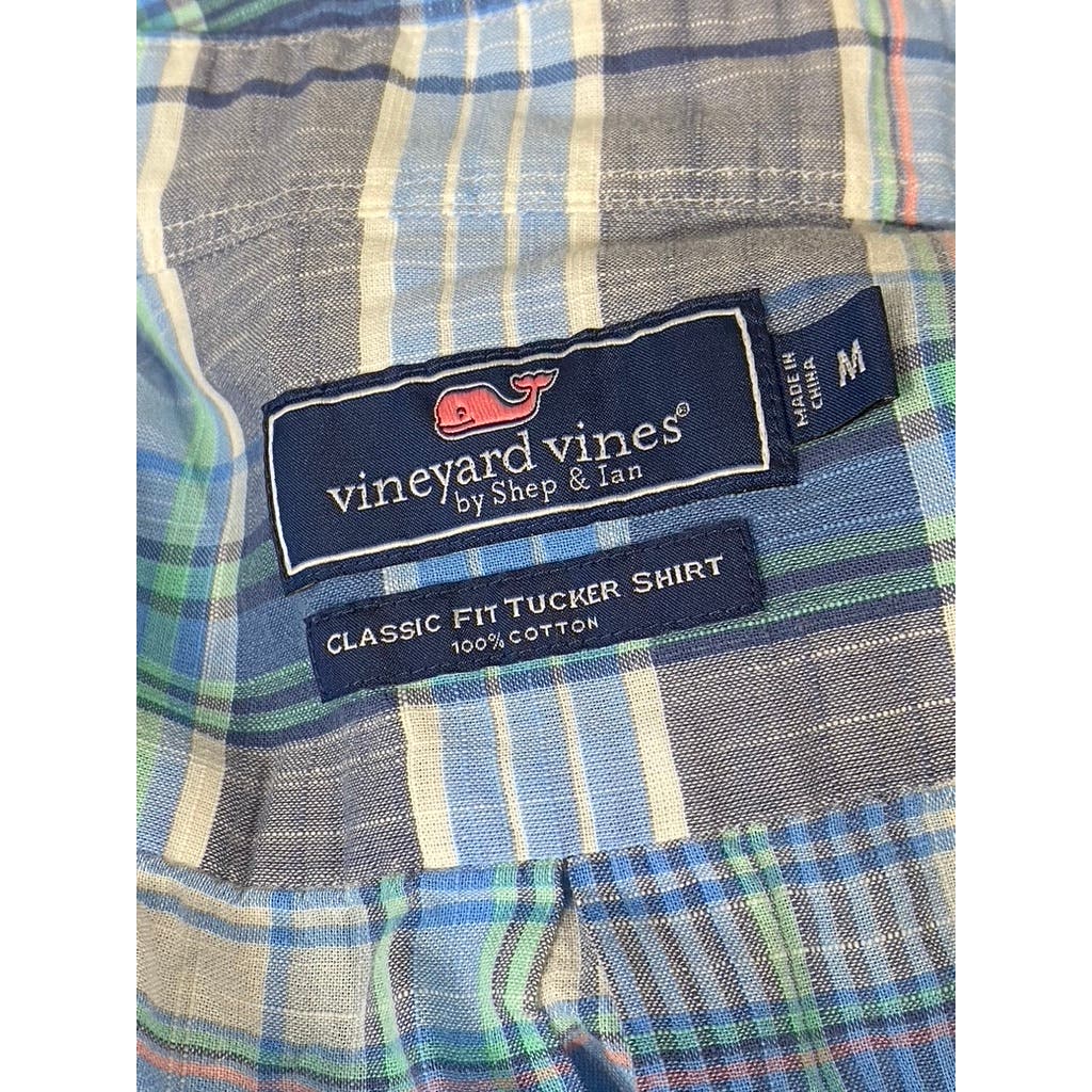 VINEYARD VINES Men's Moonshine Blue Plaid Smith Point Classic Tucker Shirt SZ M