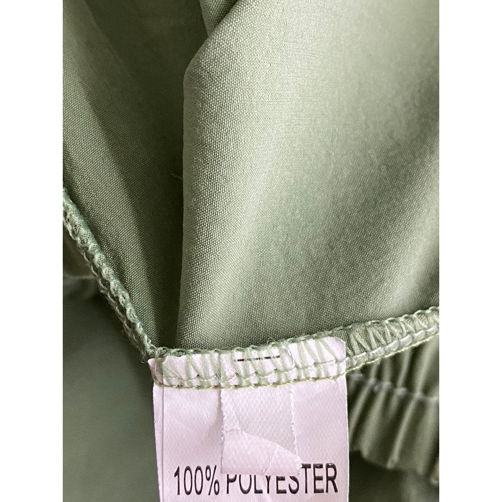 EORCPAEN MINO Women's Green Elastic-Drawstring Waist Straight-Leg Pants SZ 6XL