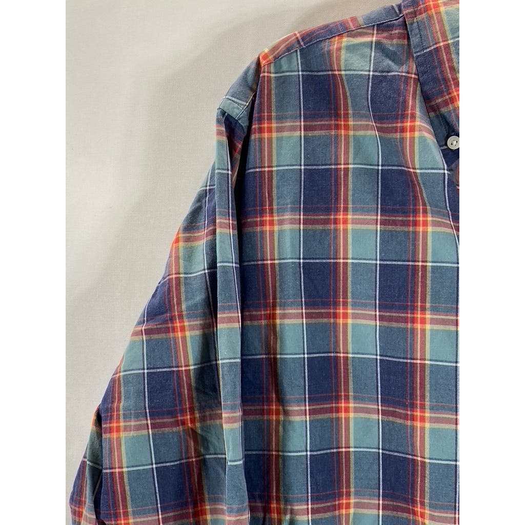 J.CREW Men's Blue/Red Plaid Heathered Cotton Button-Up Long Sleeve Shirt SZ L