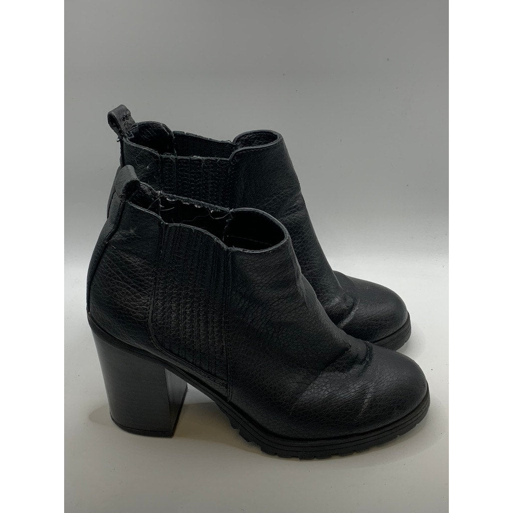 SAM & LIBBY Women's Black Faux-Leather Heeled Ankle Boots SZ 7.5